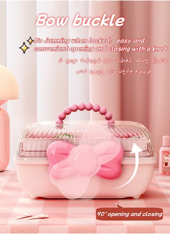 Aikenn Hair Accessories Storage Box Hair Rope Necklace Storage Box Cosmetics Storage Box Large Capacity Transparent Storage Box Layered Desktop Storage Box Kids Hair Accessories Storage Box Pink  - Image 5