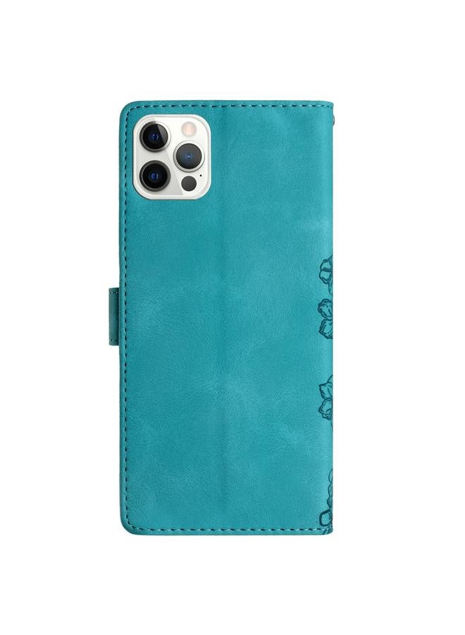 زبون جراب لهاتف iPhone 12 Pro مصنوع من مادة البولي يوريثان المنقوشة بنقشة جلد الفراشة على شكل زهرة الكرز - Image 3