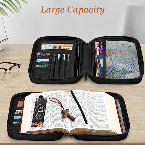 FINPAC Bible Cover, Carrying Book Case Church Bag Bible Protective with Handle and Zippered Pocket, Gift for Mother Lady Women Men, Floral Black - Image 2