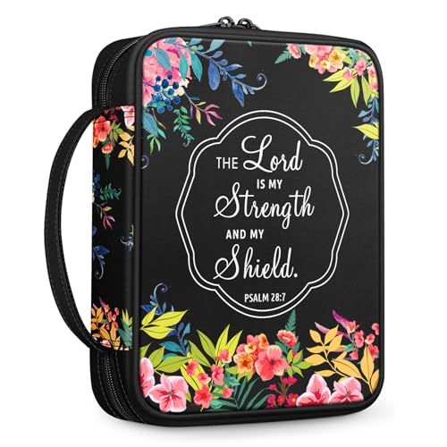 FINPAC Bible Cover, Carrying Book Case Church Bag Bible Protective with Handle and Zippered Pocket, Gift for Mother Lady Women Men, Floral Black - Image 1