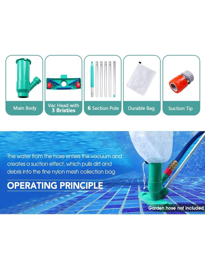 Portable Pool Vacuum Jet Underwater Cleaner W/Brush,Bag,6 Section Pole of 56.5"(No Garden Hose Included),for Above Ground Pool,Spas,Ponds & Fountains - Image 2