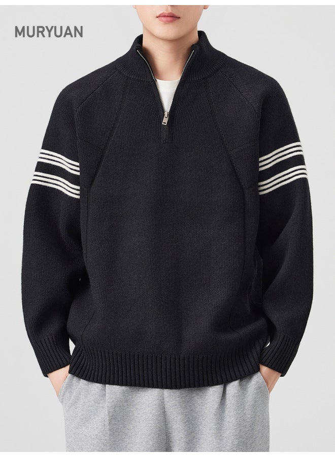 WINTER New American Style Zipper Stand Collar Sweater Men's Fashion Brand Striped Sports Knit Jacket - Image 3