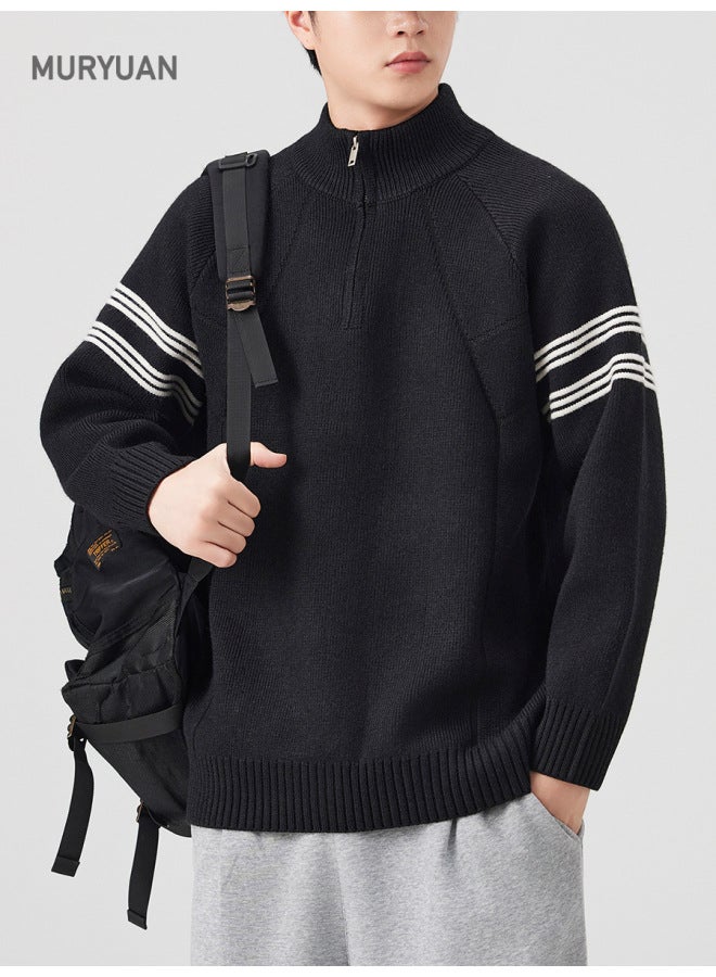 WINTER New American Style Zipper Stand Collar Sweater Men's Fashion Brand Striped Sports Knit Jacket - Image 5