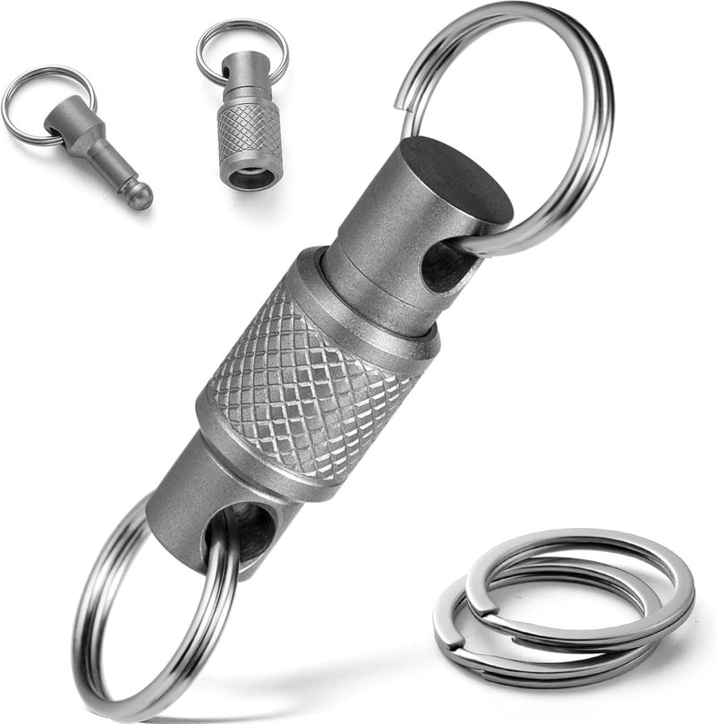 FEGVE Titanium Quick Release Swivel Keychain, Pull Apart Detachable Keychain Heavy Duty Car Key Holder with 4 Key Rings - Image 1
