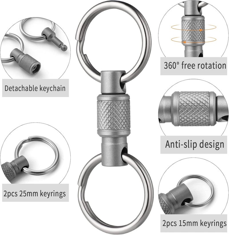 FEGVE Titanium Quick Release Swivel Keychain, Pull Apart Detachable Keychain Heavy Duty Car Key Holder with 4 Key Rings - Image 3