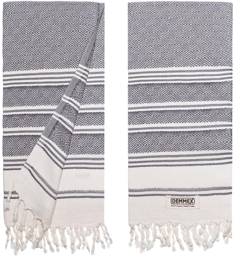 DEMMEX Organic Turkish Hand Towels for Bathroom  100 OekoTEX Certified Turkish Cotton Quick Dry Lightweight Kitchen  Travel Towels Diamond Weave Large 18x36 Inches Set of 2 Dark Gray