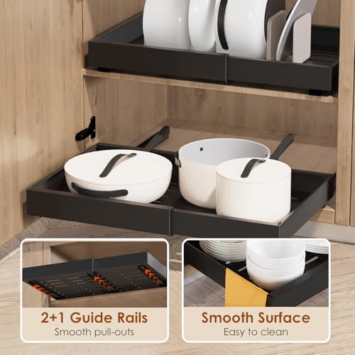 Landmok 2 Pack Expandable Pull Out Cabinet Organizer 16.5" Deep, Adjustable Width 12.6"-20.5", No Drill Adhesive with Triple Track Rails, Heavy Duty Slide Out Drawers for Kitchen,Pantry,Cabinets,Black - Image 5