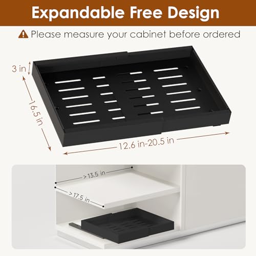 Landmok 2 Pack Expandable Pull Out Cabinet Organizer 16.5" Deep, Adjustable Width 12.6"-20.5", No Drill Adhesive with Triple Track Rails, Heavy Duty Slide Out Drawers for Kitchen,Pantry,Cabinets,Black - Image 2
