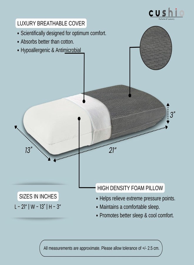 CUSHIO Cervical Support Memory Foam Pillow | Size 21"x13"x3" Inches (Pack of 1) | Neck & Shoulder Pain Relief Provide Comfortable Sleep (Grey) - Image 3