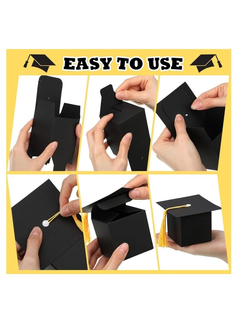DAILYCHIC Dailychic 30 Pack Graduation Candy Boxes, Graduation Cap Gift Sugar Chocolate Boxes with Yellow Tassel, DIY Grad Treat Box for Graduation Party Favors Boxes, Graduation Decor Party Supplies  - Image 4