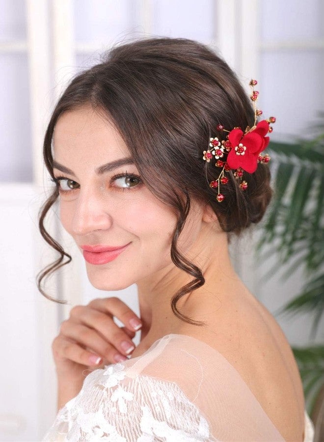 Sither Red Hair Clip for Bridal Floral Hair Comb for Women Wedding Hair Accessories for Bride Hair Clip Headpiece for Wedding Party Prom Gift - Image 3