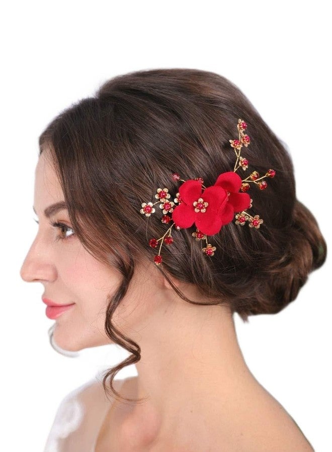Sither Red Hair Clip for Bridal Floral Hair Comb for Women Wedding Hair Accessories for Bride Hair Clip Headpiece for Wedding Party Prom Gift - Image 1