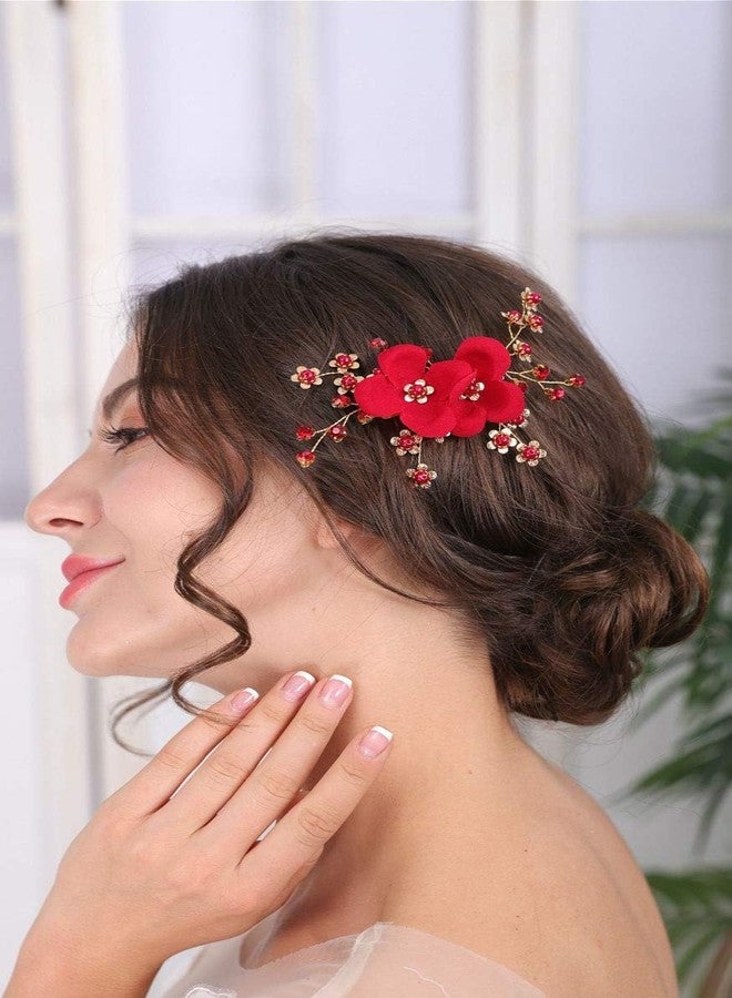 Sither Red Hair Clip for Bridal Floral Hair Comb for Women Wedding Hair Accessories for Bride Hair Clip Headpiece for Wedding Party Prom Gift - Image 4