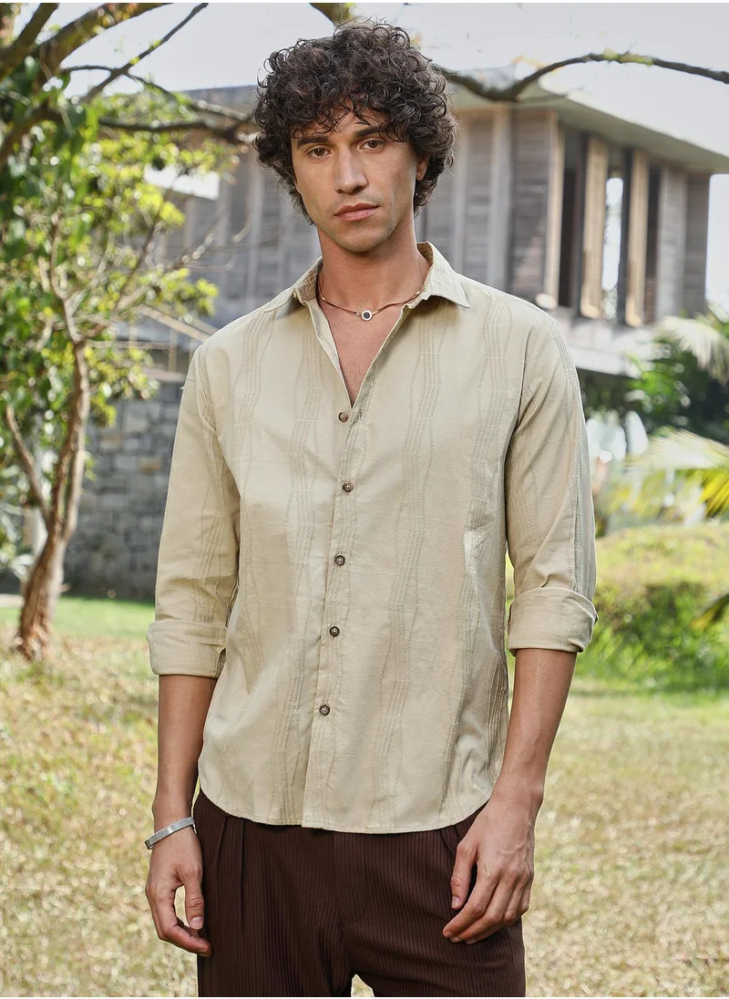 Campus Sutra Men's Saltbox Beige Swirl-Tactile Shirt