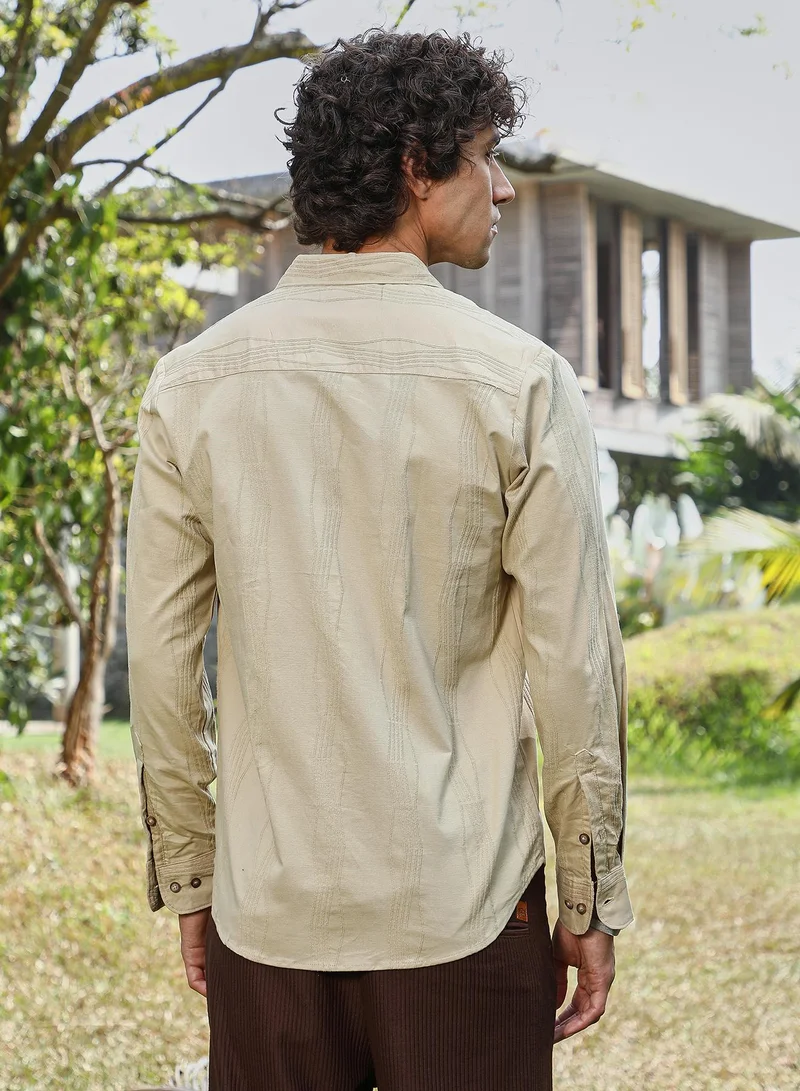 Campus Sutra Men's Saltbox Beige Swirl-Tactile Shirt