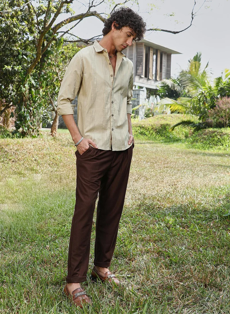 Campus Sutra Men's Saltbox Beige Swirl-Tactile Shirt