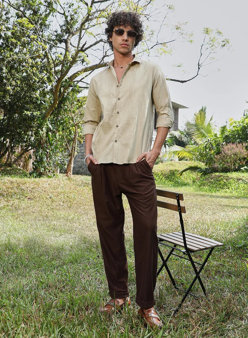 Campus Sutra Men's Saltbox Beige Swirl-Tactile Shirt