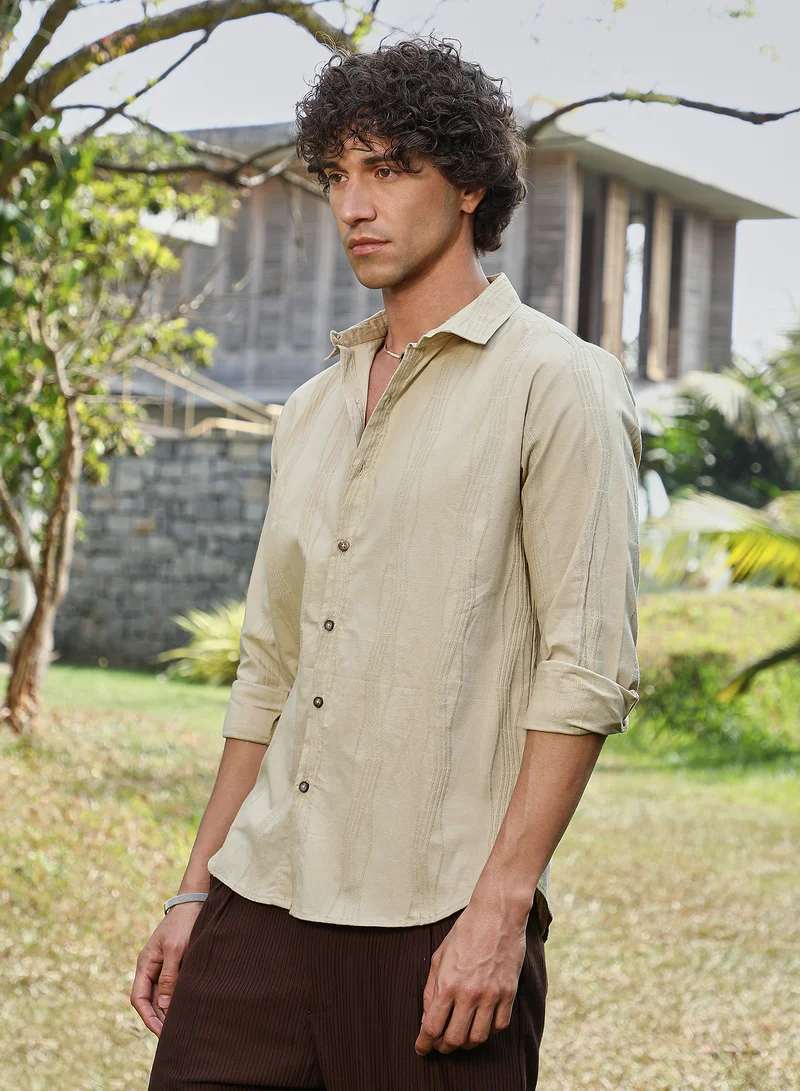 Campus Sutra Men's Saltbox Beige Swirl-Tactile Shirt