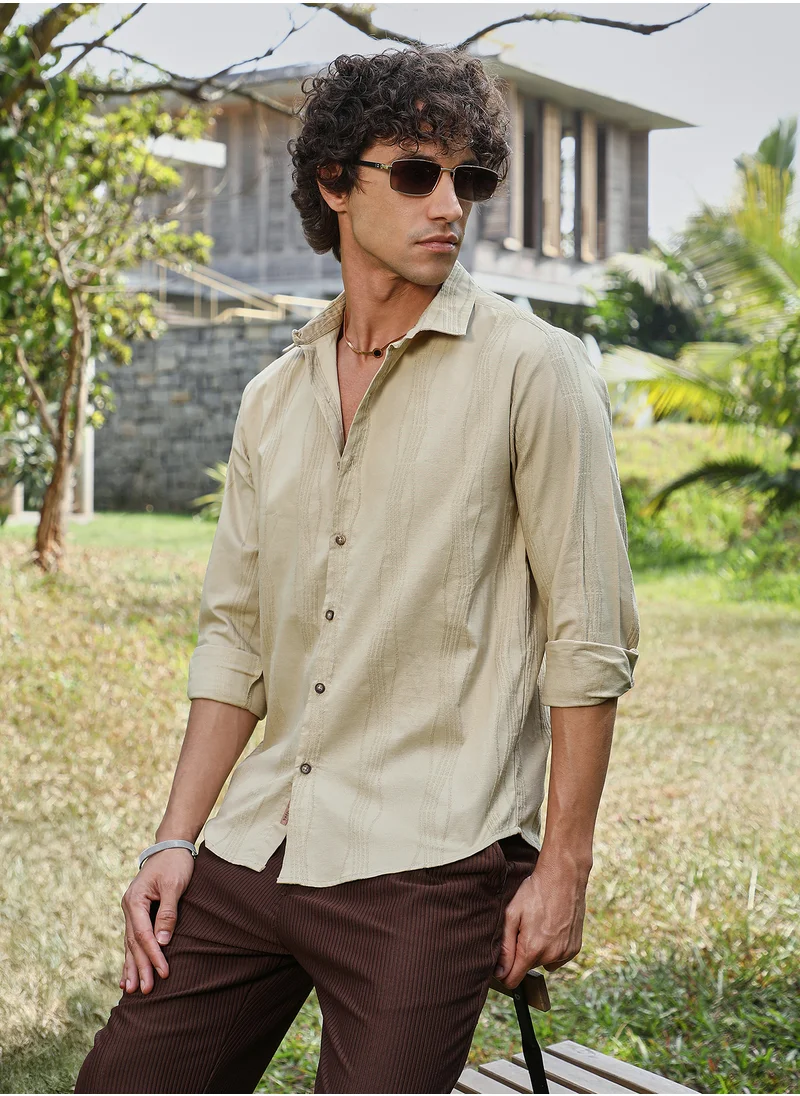 Campus Sutra Men's Saltbox Beige Swirl-Tactile Shirt
