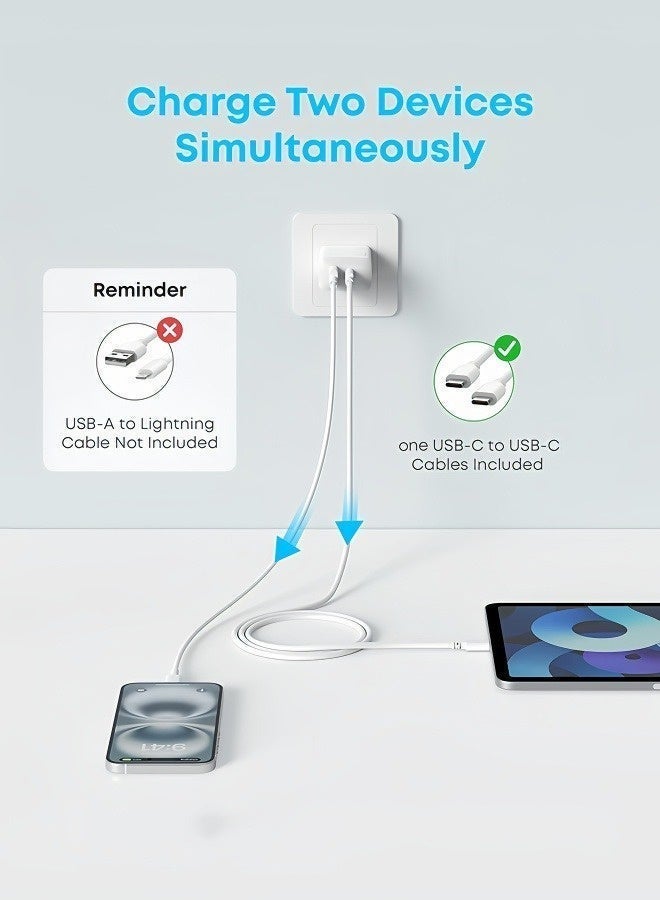 GKK 35W Dual Port Fast Charger USB-C & USB-A Wall Adapter with Foldable Plug + 1m USB-C Cable – PD Fast Charging for iPhone 17/16/15 & iPad - Image 2