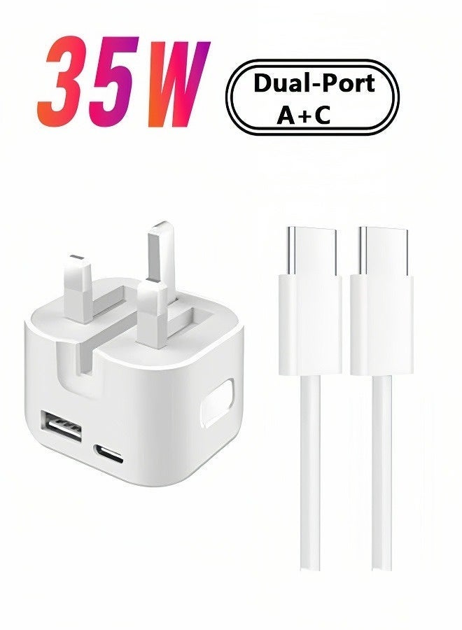 GKK 35W Dual Port Fast Charger USB-C & USB-A Wall Adapter with Foldable Plug + 1m USB-C Cable – PD Fast Charging for iPhone 17/16/15 & iPad - Image 1