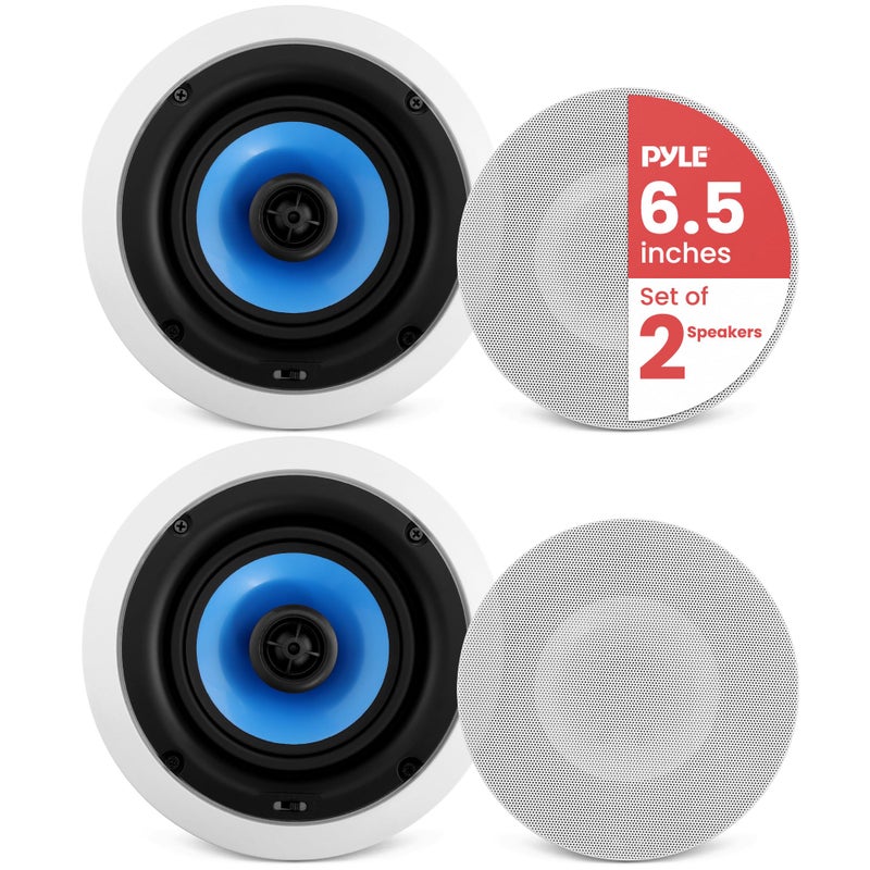 Pyle 65 Home InWall InCeiling Speakers 250W Peak Power Dual HiFi Stereo Sound Pivoting Silk Dome Tweeter Poly Cone MidBass Adjustable Treble Stain Resistant Grill Custom Installations