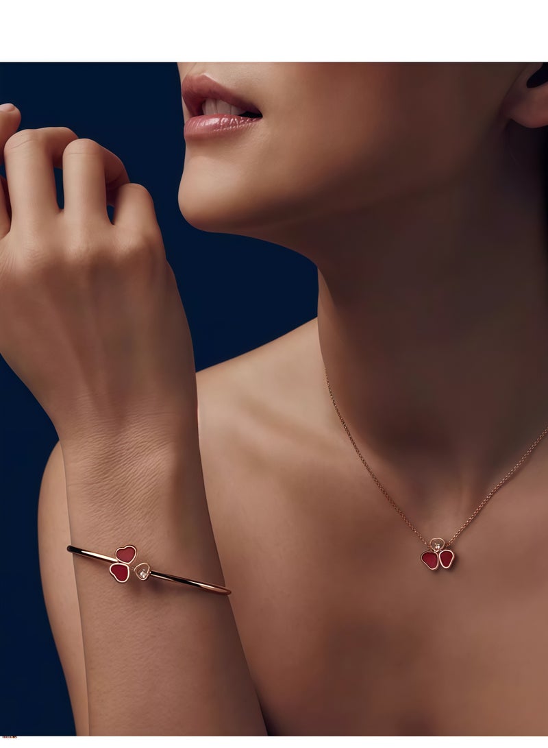 Chopard 18K Rose Gold, Red Jewels, Diamond Necklace, Clover Gift - Image 3