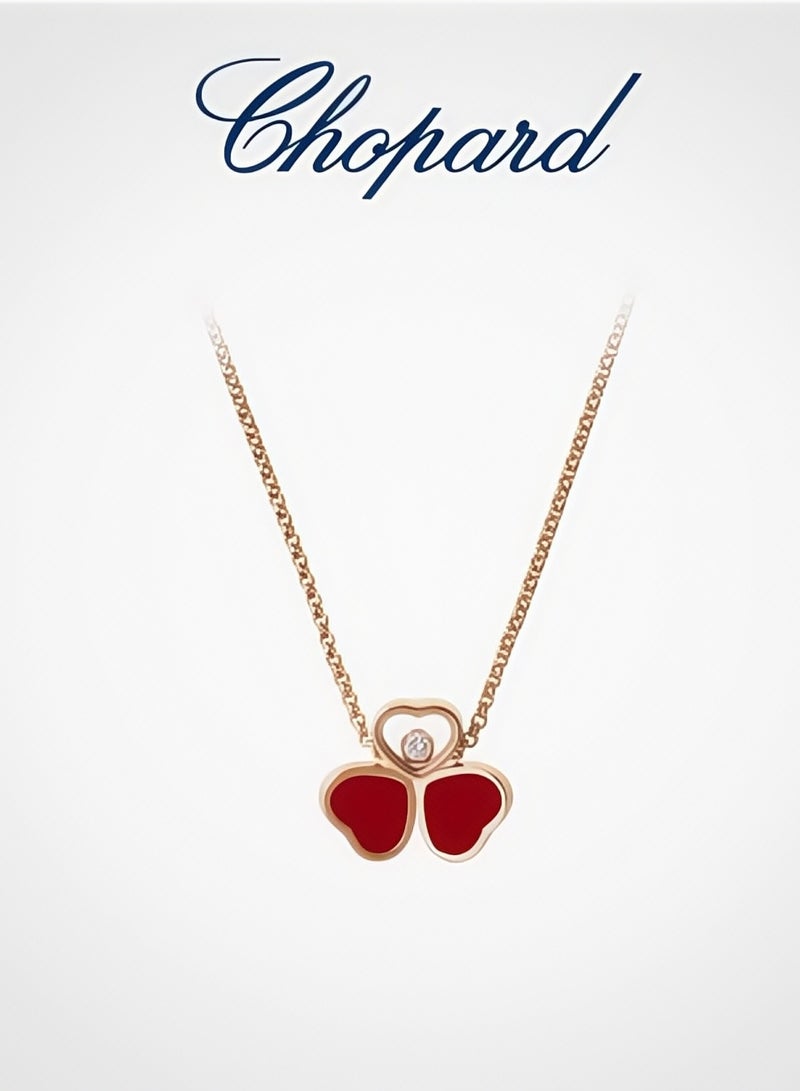 Chopard 18K Rose Gold, Red Jewels, Diamond Necklace, Clover Gift - Image 1