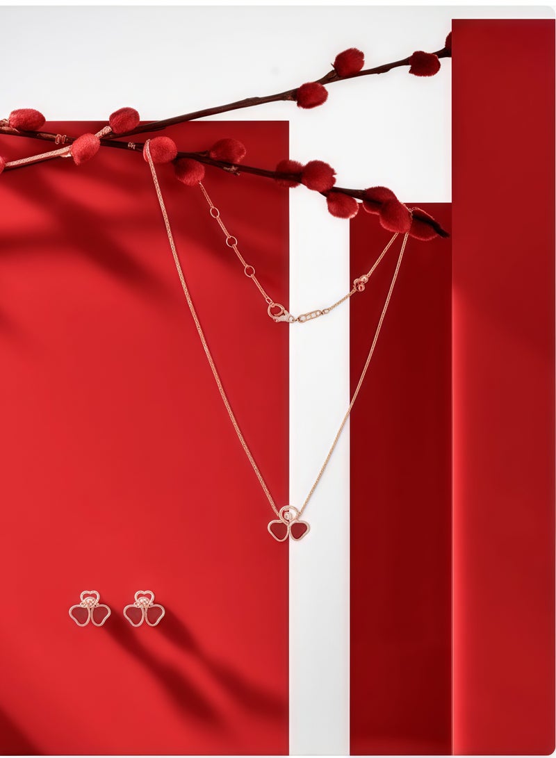 Chopard 18K Rose Gold, Red Jewels, Diamond Necklace, Clover Gift - Image 2