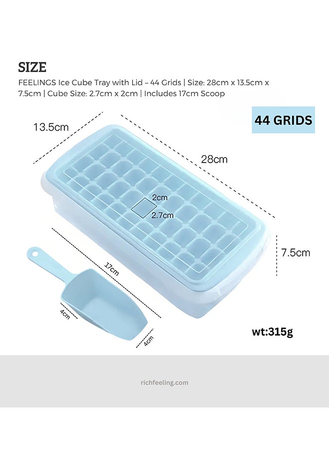 Feelings Ice Cube Tray Storage box with Lid, 44 Grids, 28 x 13.5 x 7.5 cm, Includes Ice Scoop (blue) - Image 2