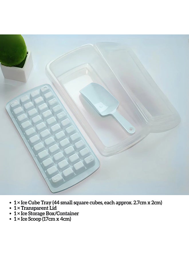 Feelings Ice Cube Tray Storage box with Lid, 44 Grids, 28 x 13.5 x 7.5 cm, Includes Ice Scoop (blue) - Image 3