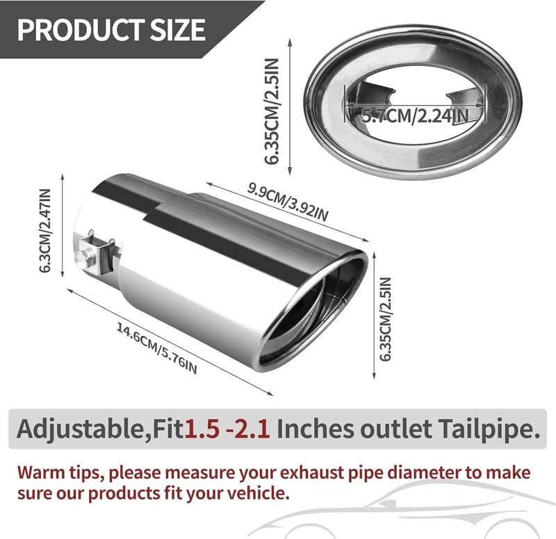 Dartler Car Exhaust Tail Muffler Tip Show Pipe 60mm, Curved Oval, Stainless Steel Universal Fit (Chrome, Chrome Bent) - Image 5