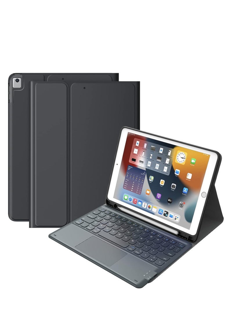 ELTERAZONE iPad Keyboard 9th Generation, Keyboard for iPad 8th Generation/7th Gen 10.2 Inch, Smart Trackpad, Wireless with Pencil Holder, Flip Stand Keyboard Case for iPad 9th/8th/7th Gen 10.2”, Black