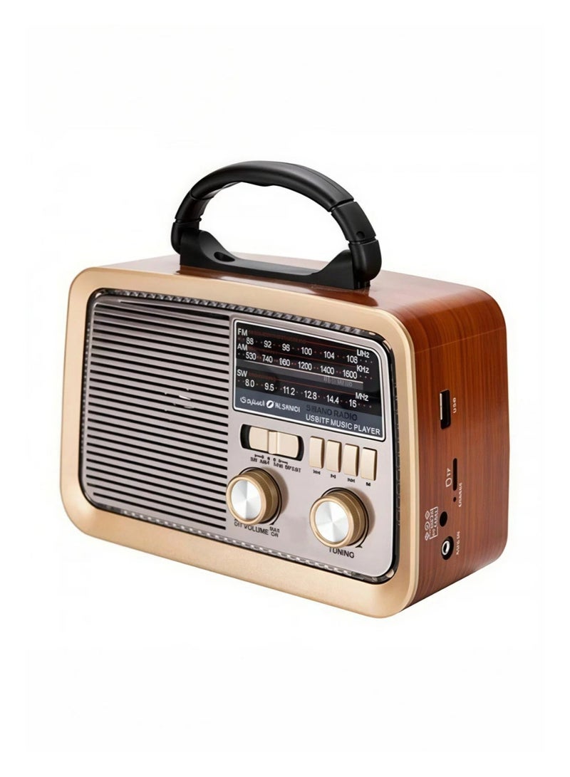Denx Retro Radio FM/AM/SW 3 Band USB/TF/BT Player with Rechargeable Battery & Flashlight 1 Year Warranty - Image 2