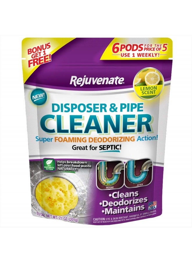 Rejuvenate Disposer and Pipe Cleaner, Lemon Scent, 6 Pods, 7.1 oz (201g) - Image 1