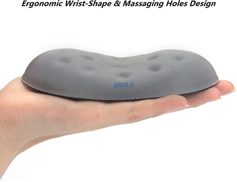 BRILA Ergonomic Memory Foam Mouse Wrist Rest Support Pad Cushion for Computer, Laptop, Office Work, PC Gaming - Massage Holes Design - Wrist Pain Relief (Grey Mouse Wrist Rest) - Image 4