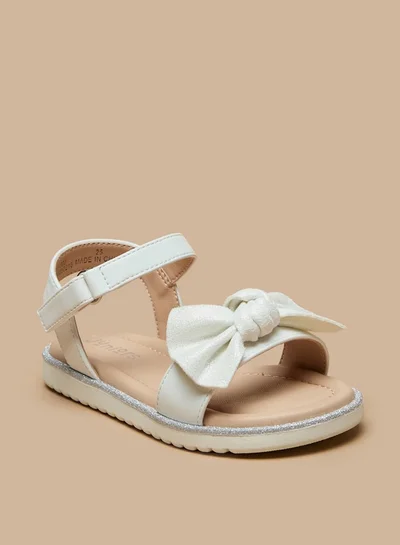 جونيورز Girls Bow Detail Sandals With Hook And Loop Closure
