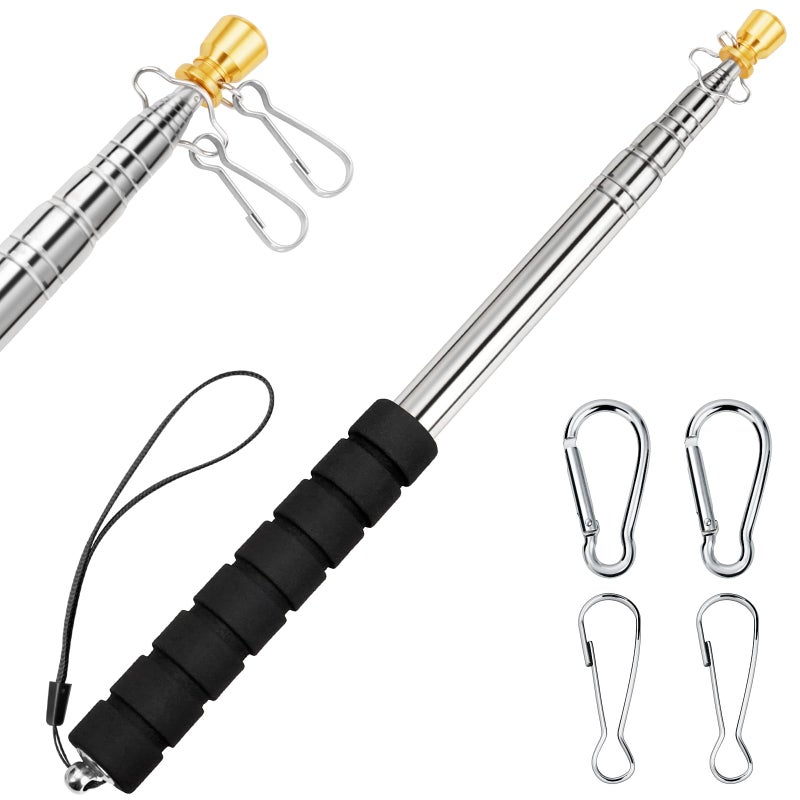 CATMOOW Portable Handheld Flag Pole for Carrying, 8.2Ft/2.5M Stainless Steel Telescopic Hand Held Carry Flag Pole, Telescoping Tour Guide Flag Pole Extendable Hand Flagpoles for 3x5 4x6 flags with 4 Pcs Clips - Image 1