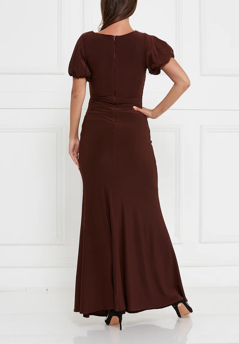 Amri Ruffled Brown Maxi Dress