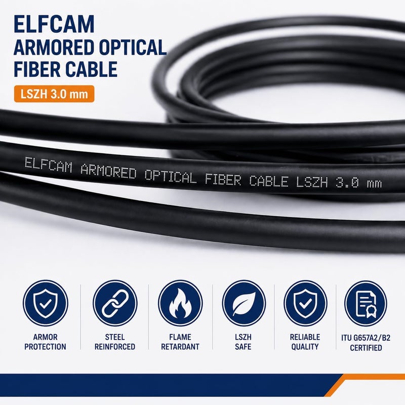 Elfcam - كابل ألياف بصرية مدرع SC/APC إلى SC/APC أحادي النمط أحادي الألياف، متوافق مع كابلات FTTH، 15 متر / 49.2 قدم - Image 3