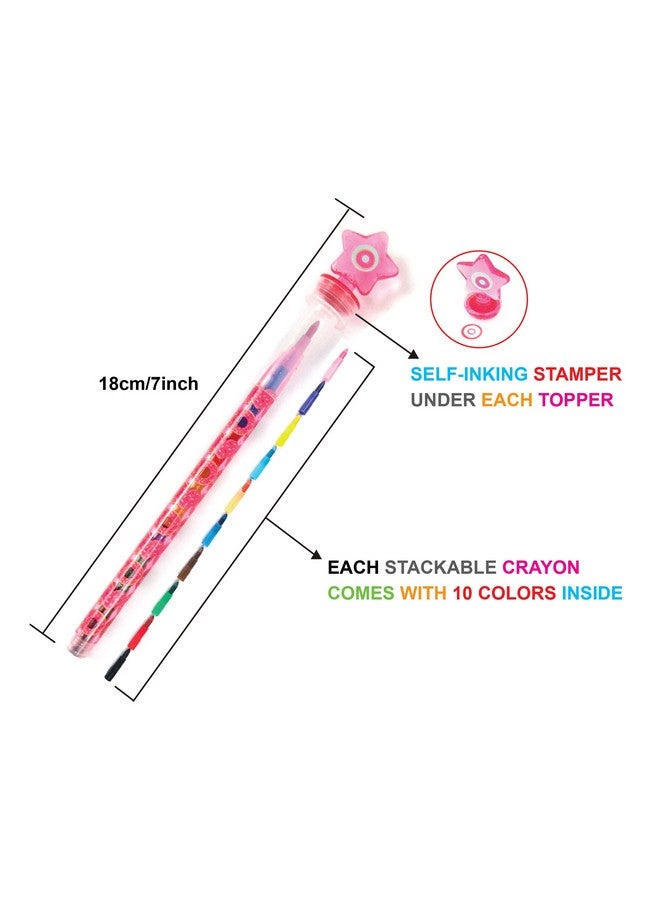 TINYMILLS 24 Pcs Donuts 2 in 1 Stackable Stacking Crayon with Extra Stamper Topper, Kids Party Favors, Goodie Bag Stuffers, Classroom Rewards, Prizes - Image 2