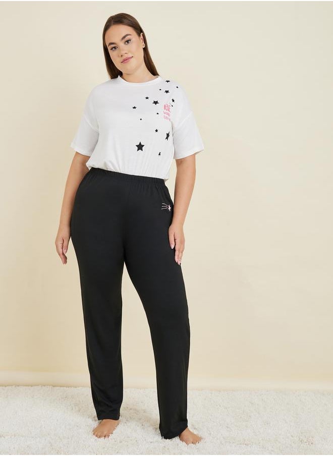Styli - Plus Falling Stars Drop Shoulder T-Shirt & Pyjama Set - Image 1