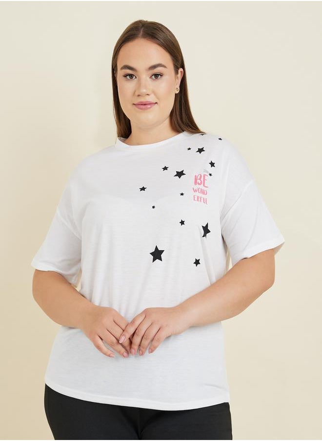 Styli - Plus Falling Stars Drop Shoulder T-Shirt & Pyjama Set - Image 1
