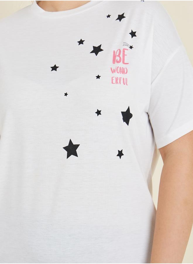 Styli - Plus Falling Stars Drop Shoulder T-Shirt & Pyjama Set - Image 1