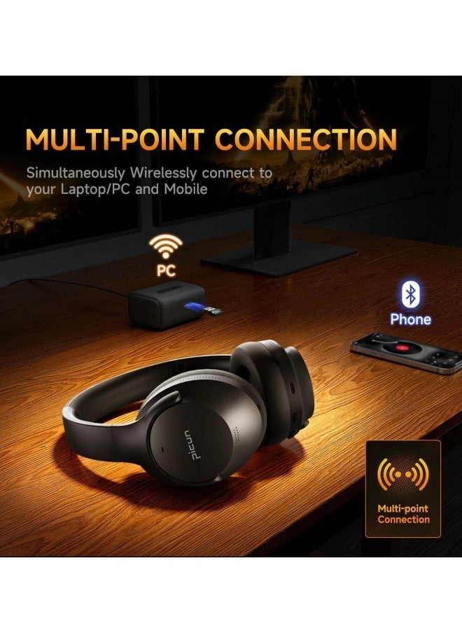 Picun ANC Wireless Bluetooth 5.3 Headphones, Active Noise Cancelling Headphones Hifi Stereo Sound Over Ear Portable Headsets with Deep Bass, 50H Playing Time, for Travel, Gym, Office,Black  - Image 2