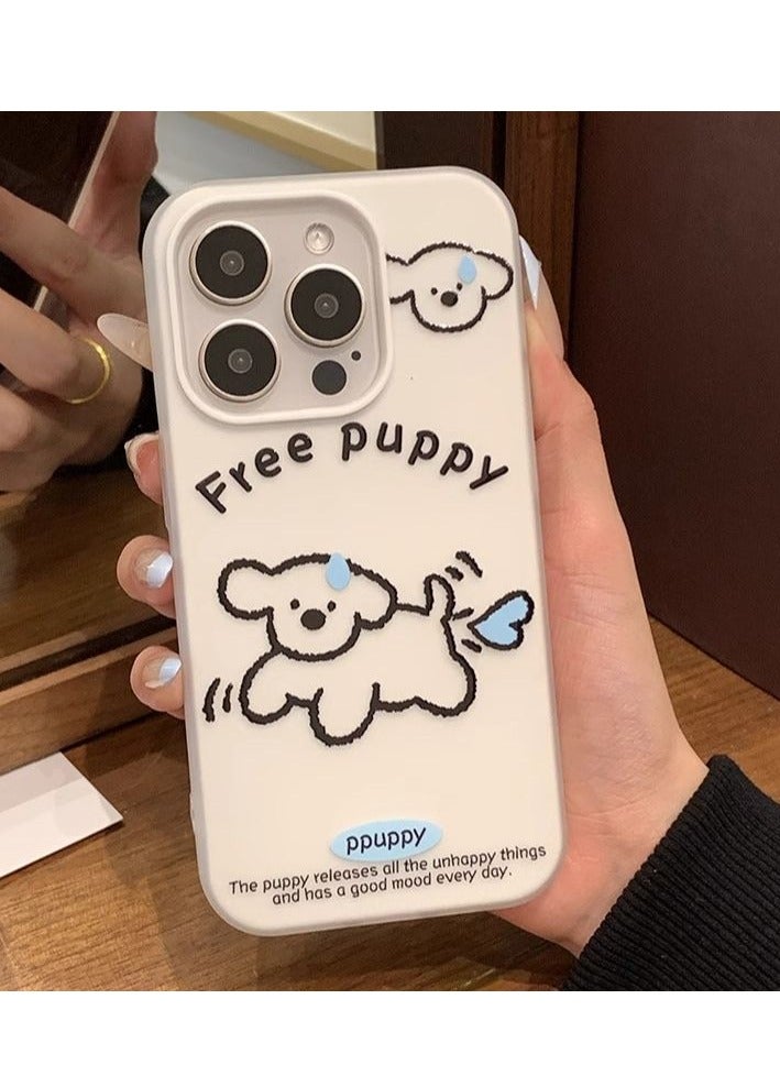 NIBEMINENT Cute Sweaty Puppy Protective TPU Case Cover For IPhone 15, Off White