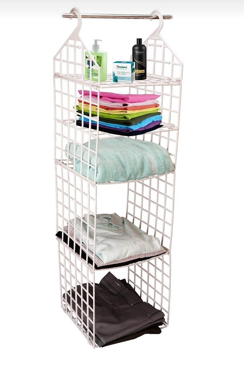 FENNEC MART 5 Layer Folding Plastic Hanging Closet Organizer for Students Wardrobe Closets in Bedrooms Bathroom Clothes Toys Books Organizer Storage Holders Racks - Image 1