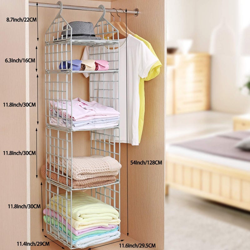 FENNEC MART 5 Layer Folding Plastic Hanging Closet Organizer for Students Wardrobe Closets in Bedrooms Bathroom Clothes Toys Books Organizer Storage Holders Racks - Image 4