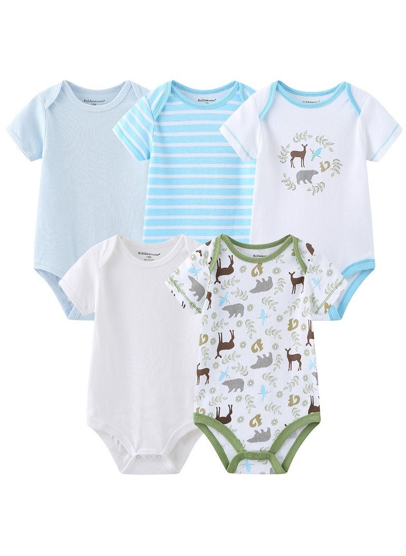 RedMapleTEK 5-piece set of pure cotton jumpsuits for infants and young children, short-sleeved crawling clothes  - Image 1