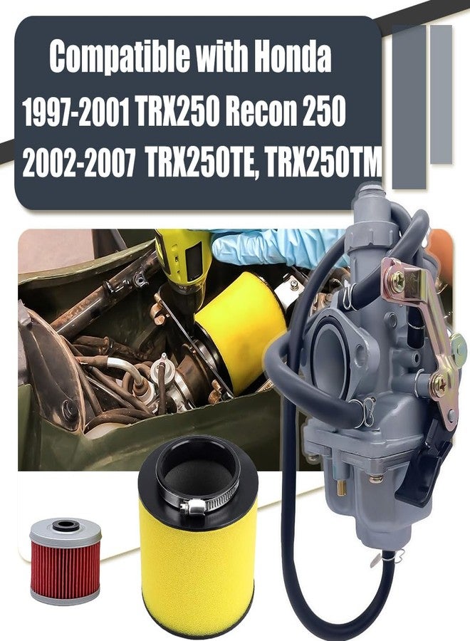 Aniro Moto طقم مكربن أنيرو موتو ريكون 250 مع خزان وقود وصمام، مناسب لهوندا TRX 250 ريكون 250 TRX250TM TRX250TE ATV، مع فلتر هواء، فلتر زيت، وشمعة إشعال. - Image 3
